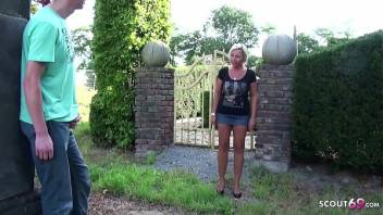 German Step Mom catch Son wank in Garden and Help with Fuck